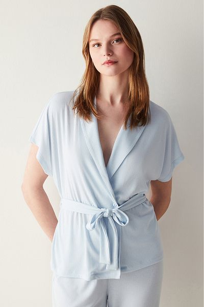 Penti Hailee Rib Blue Pants Pajama Set