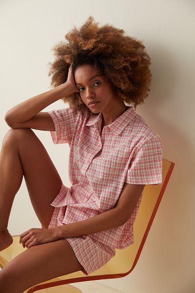 Penti Σετ πιτζάμες με πορτοκαλί πουά Gingham πουκάμισο