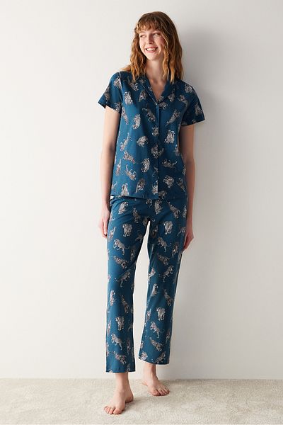 Penti Base Dark Printed Shirt Pajama Set
