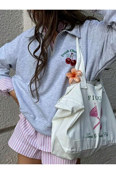 coolart Φούτερ με φερμουάρ στο μέσο με σχέδιο Fresh Cherries - Γκρι εμπριμέ υ...