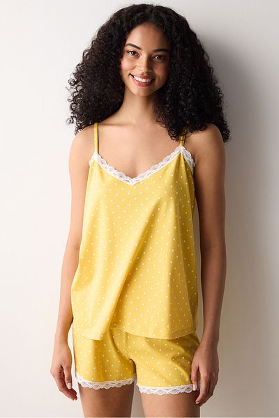 Penti Hannah Yellow Cotton Pajama Set with Shorts