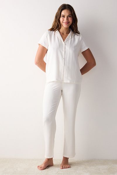 Penti Set pijamale Hannah Satin White - Cămașă cu nasturi