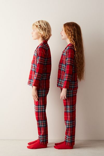 Penti Unisex Children's Checkered Red Shirt Trousers Pajama Set