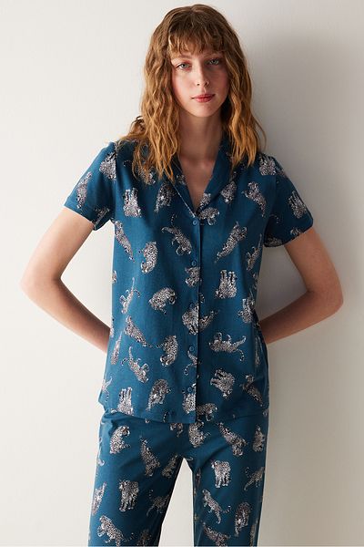 Penti Base Dark Printed Shirt Pajama Set