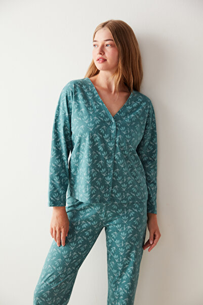 Penti Yeşil Çiçek Desenli Tişört Pantolon Pijama Takımı