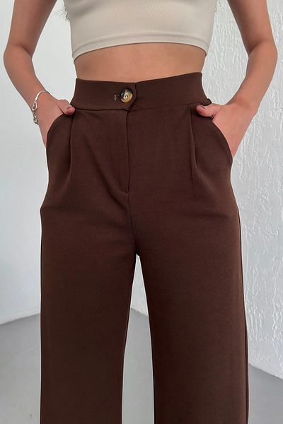CNRCollection Brown High Waist Lycra Palazzo Pants - Flexible, Pleated and Comfortable Fit