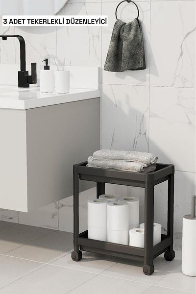 Bayev Maja 3 Pieces Black Rolling Organizer - Ράφι κουζίνας και ράφι μπάνιου κάτω από τον πάγκο νιπτήρα