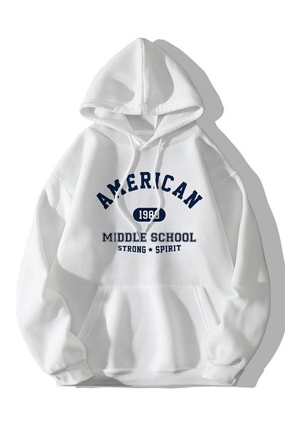 MODARİCH Hanorac american cu 3 fire - Hanorac supradimensionat cu imprimeu alb