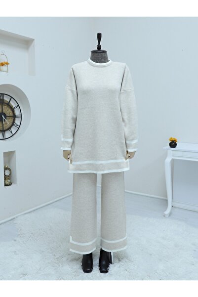 HİJABAYA Σετ Πλεκτό Διπλό Ριγέ Μανσέτες