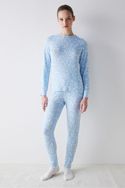 Penti Thermal Light Blue Flower Garden Pajama Set