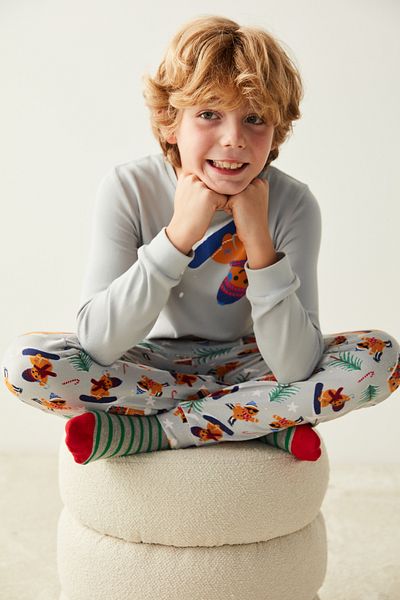 Penti Gray Boy's Cookie Printed Thermal Pajama Set