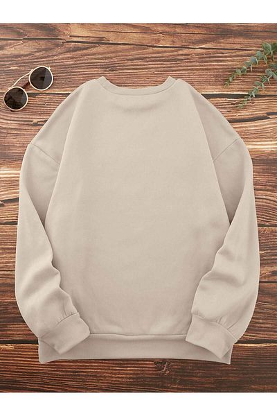 MODARİCH Φούτερ Peace Love Coffe - Μπεζ με στάμπα Oversize ροζ λαιμόκοψη