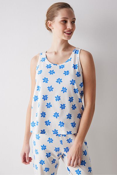 Penti Blue Floral Ecru Trousers Pajama Set