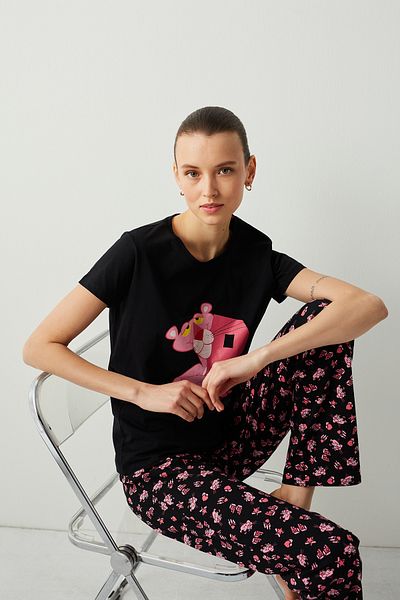 Penti Set de pijamale Black Pink In Love Pantaloni