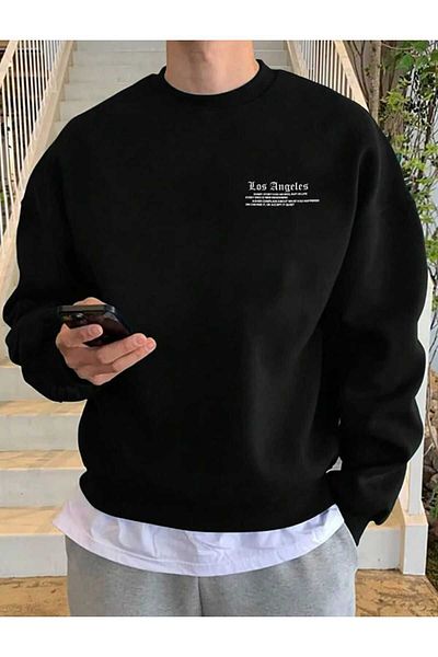 MODARİCH Φούτερ Los Angeles με στάμπα μαύρο oversize - ροζ λαιμόκοψη
