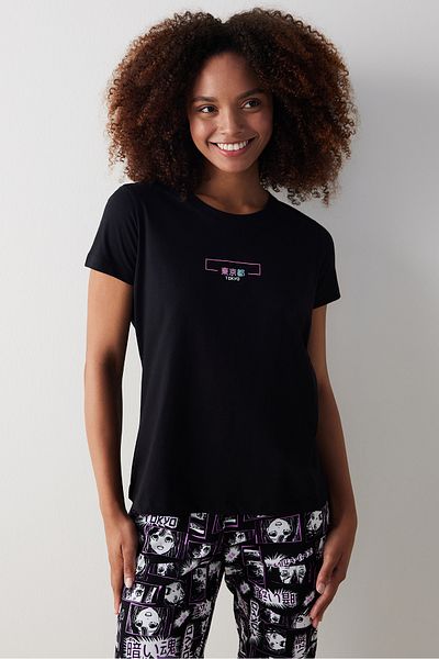 Penti Black Tokyo Multicolored Pants Pajama Set