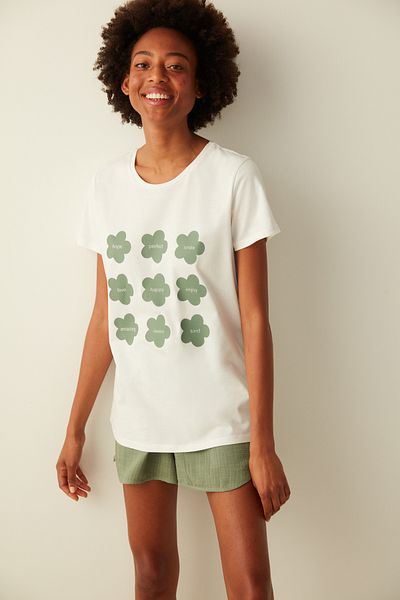 Penti Top de pijama tricou cu imprimeu cu slogan alb