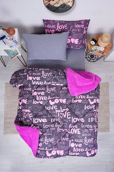 MARLA HOME Love Patterned Welsoft Cotton - Double Sided Single Fluffy Sleeping Set