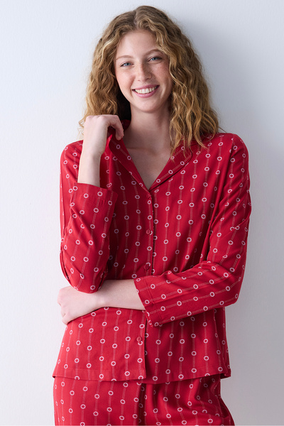 Penti Bloom Kırmızı Düğmeli Gömlek Pantolon Pijama Takımı