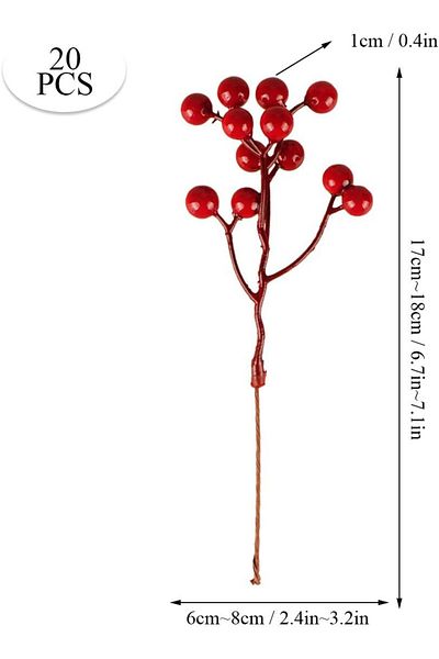 Yenigeldi 10 Pieces 17 cm Kokina Red Berry Christmas Ornament Christmas Lad T-105