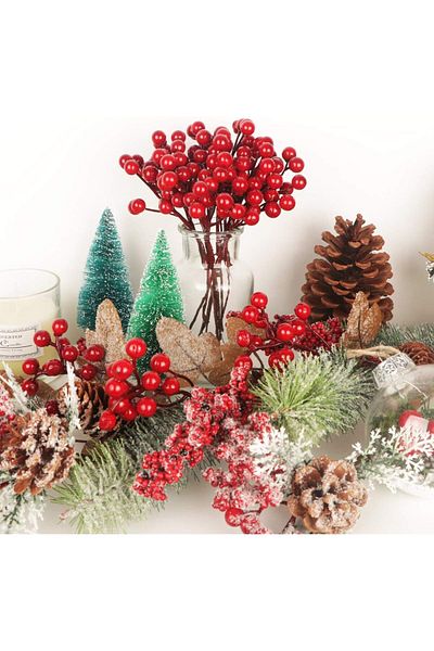 Yenigeldi 4 Pieces 17 cm Kokina Red Berry Christmas Ornament Christmas Lad T-105