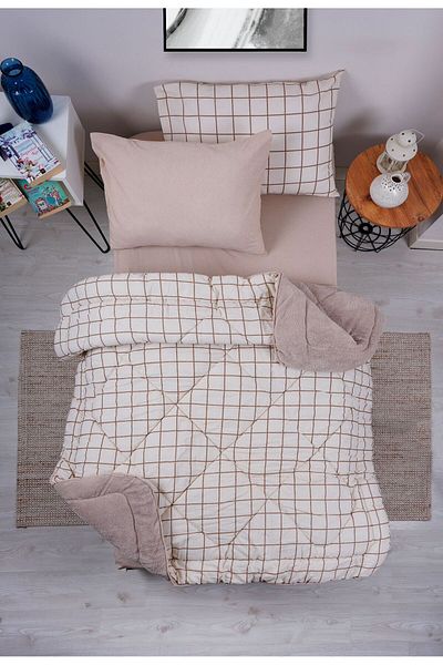 MARLA HOME Σετ ύπνου Welsoft μονόχρωμο μοτίβο γραμμής - Αφράτη κουβέρτα διπλής όψης