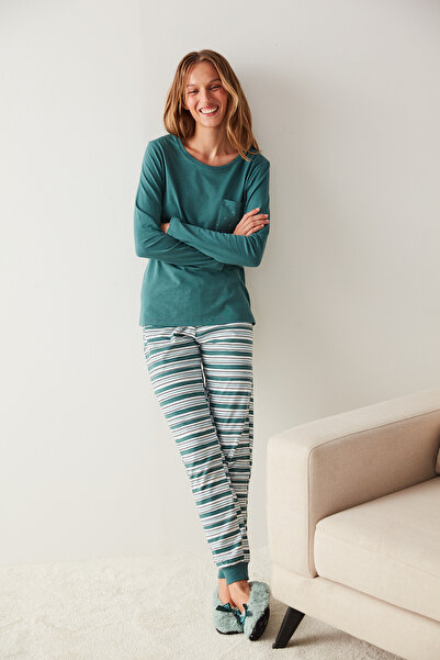 Penti Yeşil Çizgili Pantolon Pijama Altı