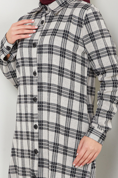 ModaMerve Plaid Patterned Shirt Tunic - 2003Brz981-M Vision