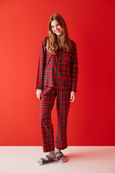 Penti Multicolor Red Checked Shirt Trousers Pajama Set