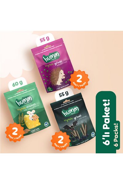 Humm Organic Organic Salted Crackers & Grissini Snack Pack - 6 Pieces (3 Types)