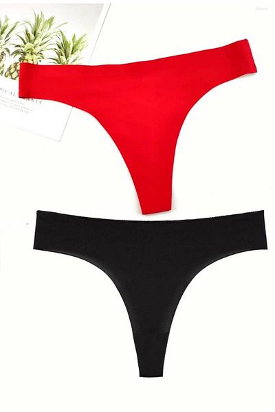 ZAG LİNGERİE Thong Laser Cut Non-Marking 2-Piece Thong Panties Black Red