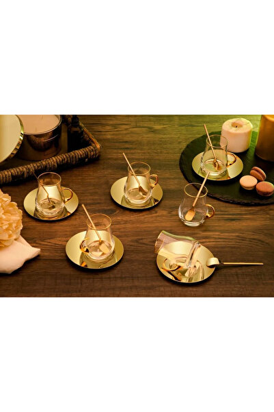 Veliday 6 Kişilik Madrid Çay Seti (GOLD)Madrid Kulplu 18 Parça Bardak Tabak K...