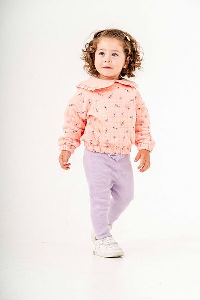 Tuffy Kids Baby Girl Floral Print Baby Collar Quilted Knitted Bottom Top Set 6-18 Months