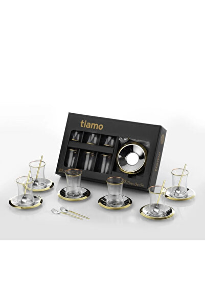 Veliday 6 Kişilik Piraye Çay Seti (GOLD) Piraye 18 Parça Bardak Kaşık Seti Pa...