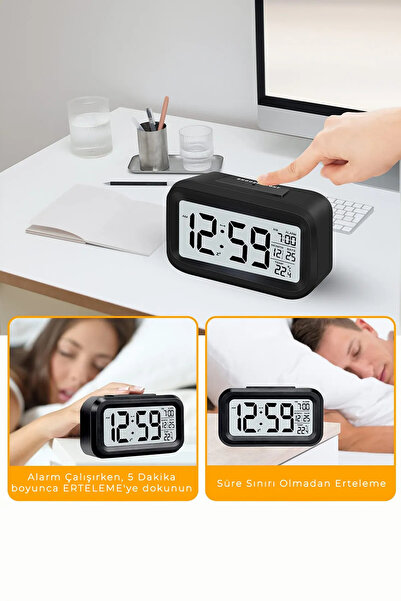 xsir Masa Saati Dijital Alarmlı Led Ekran Pilli Çalar Saat Dereceli Fotoselli...
