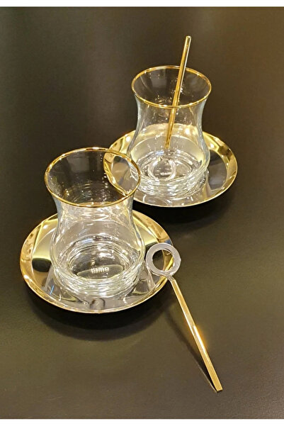 Veliday 6 Kişilik Agah Çay Seti (GOLD) Agah Kulplu 18 Parça Bardak Tabak Kaşı...