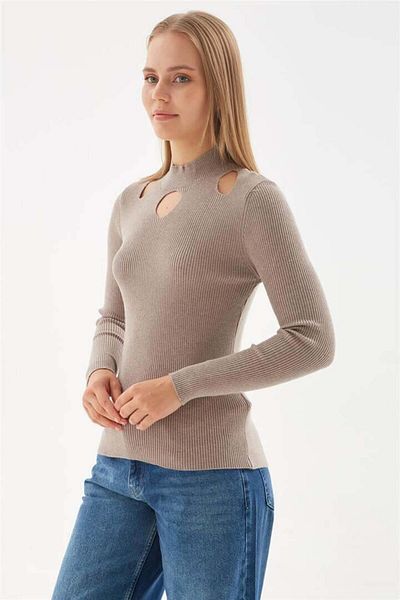 Fashion Friends Пуловер с детайли от норка в цвят на прозорец