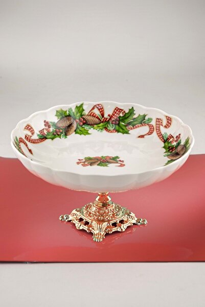 Bursa Porselen Dekor Χριστουγεννιάτικα κώνοι χρυσό μεταλλικό μπολ με βάση