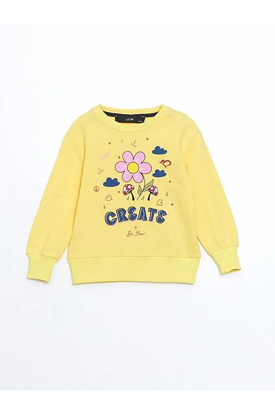 LC Waikiki Lcw Baby Light Yellow Crew Neck Floral Baby Girl Sweatshirt