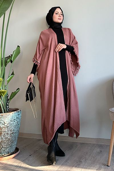 InStyle Dried Rose Knitwear Poncho with Tassel Detail on the Sleeves