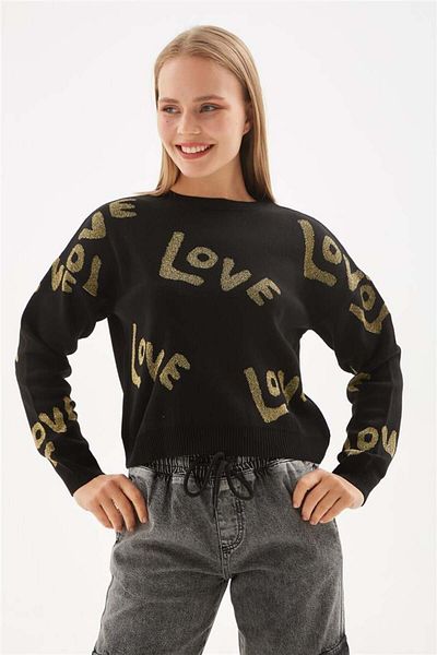 Fashion Friends Pulover cu sclipici negru