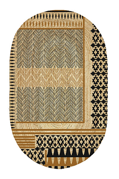 kilim home Boho 992 Οβάλ Μαύρο Μοτίβο Ανεμόμορφου Σχεδίου Έθνικ Μοτίβο με Έγχ...