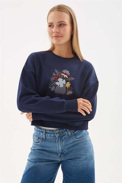Fashion Friends Navy Blue Embroidered Sweat