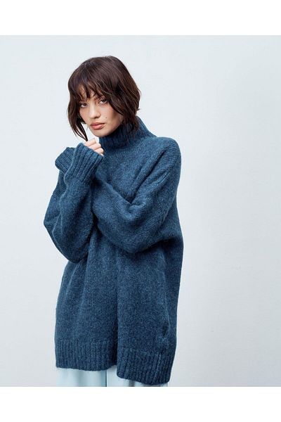 Lavanta Tekstil Pulover de lână oversize cu guler vertical pentru femei