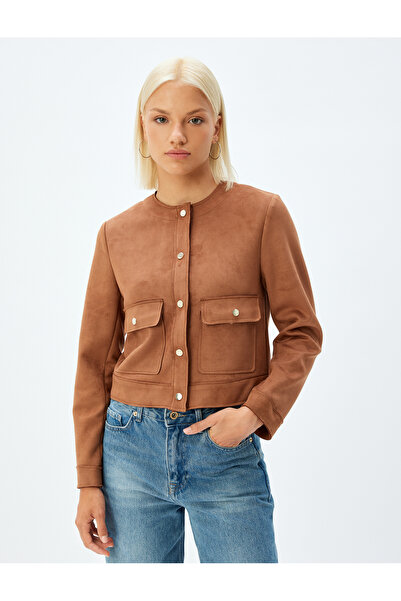 Koton Μπουφάν από ψεύτικο σουέτ με στρογγυλή λαιμόκοψη και λεπτομέρεια τσέπης με κουμπιά