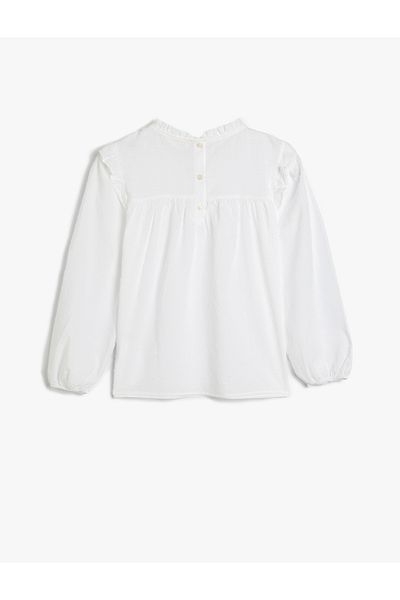 Koton Baumwollbluse mit langen Ärmeln – Rüschendetails, Stehkragen