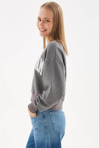 Fashion Friends Sweat crop cu imprimeu antracit