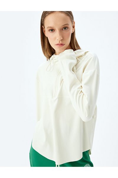 Koton Interlock Hooded and Stitching Detail Half Zipper Sports Sweatshirt