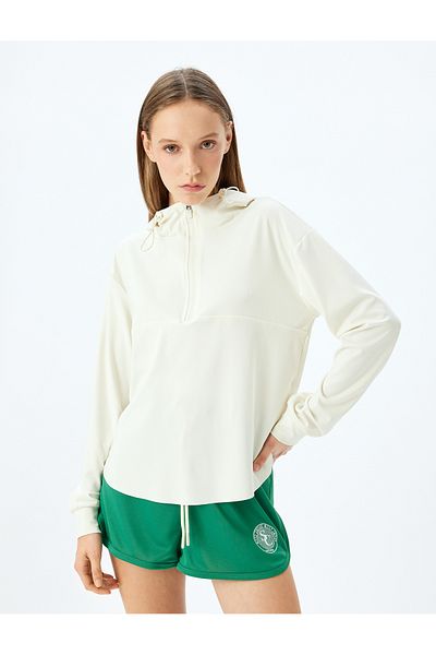 Koton Interlock Hooded and Stitching Detail Half Zipper Sports Sweatshirt