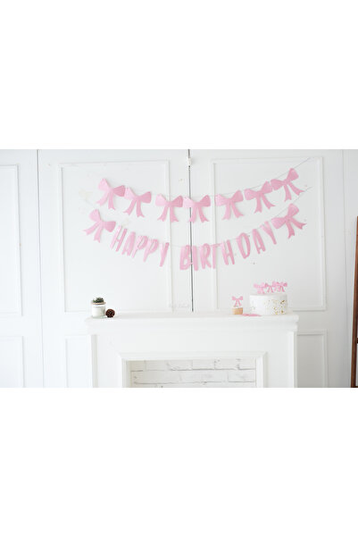 Partifabrik Σετ 8 ροζ ασημί στολίδια τοίχου και οδοντογλυφίδες μωρών - με θέμα το γυαλιστερό φιόγκο